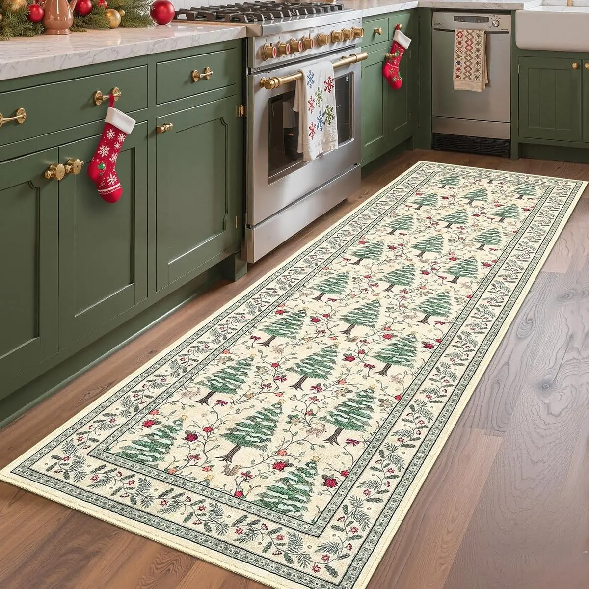 Christmas tree pattern carpet, Christmas decorative floor mat, soft area carpet, Cozy area rug, Christmas home decoration, multifunctional suitable for bathroom area, living room bedroom bedside, kitchen