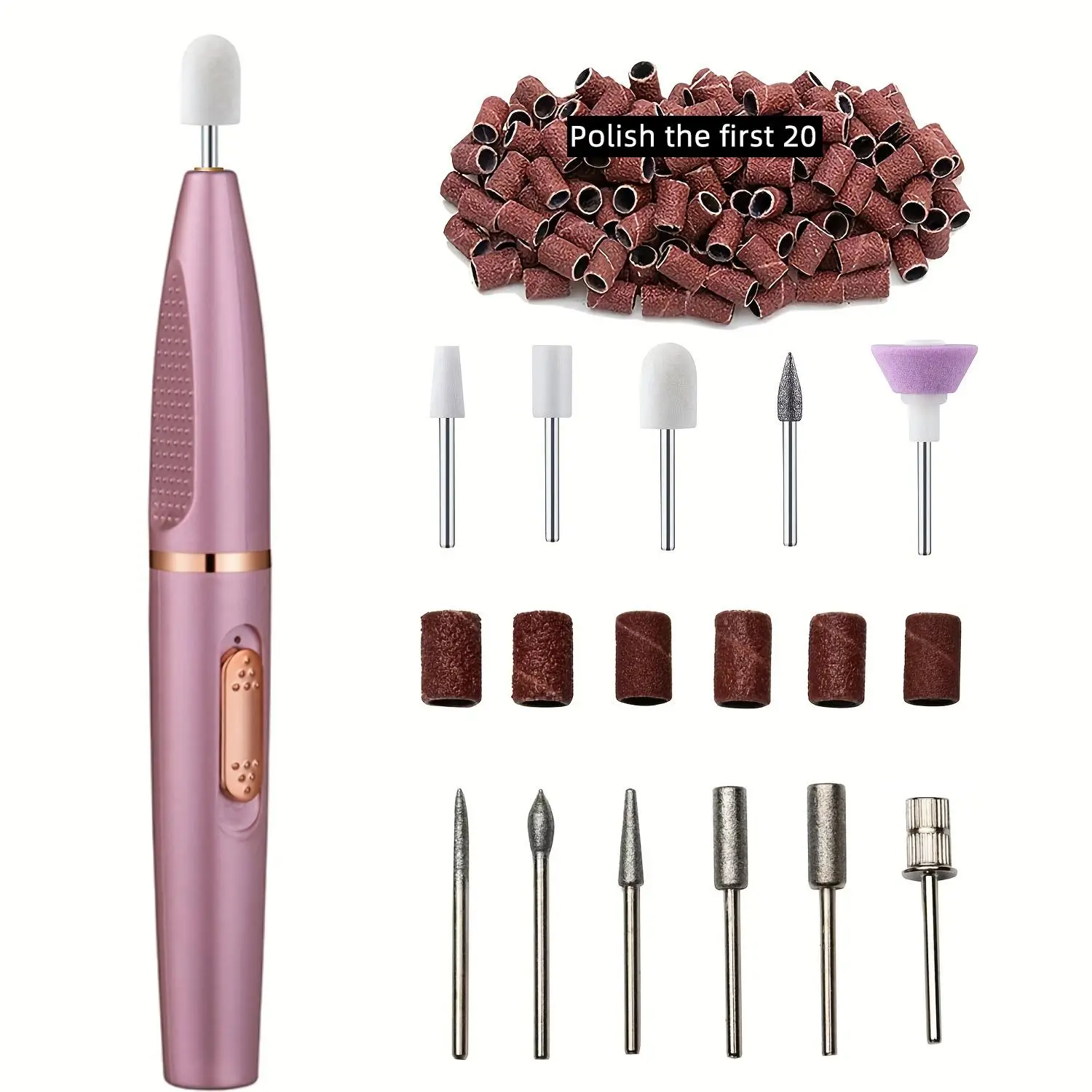 All In One Electric Nail Drill Kit, Portable Rechargeable Nail Polisher Machine and Drill Bits and Sand Bands, Professional Manicure Tool for Home & B