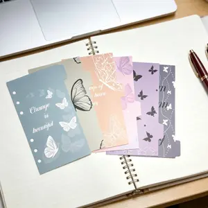 Morandi Color Divider Board for A6 Notebook, 6-Hole Spiral Binding Inner Pages, Butterfly Design Replacement Core, Wholesale Separators