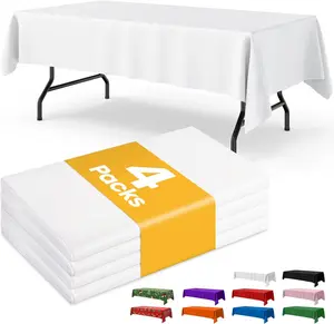 [New Deal] 4 Pack White Plastic Table Cloth Rectangle  54x108 Tablecloth for 6ft Tables Disposable Table Cover for Holiday Party Gathering