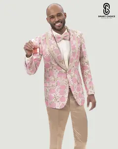 Men's Prom &amp; Wedding Blazer Jacket with Bow Tie Pink