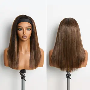 Frodio Veralux™ Fiber 16″ Highlight Headband Wig Straight Hair with Head Band Ready to Go Glueless Synthetic Headband Wig Brown Mix Blonde Straight Wig #summervibes