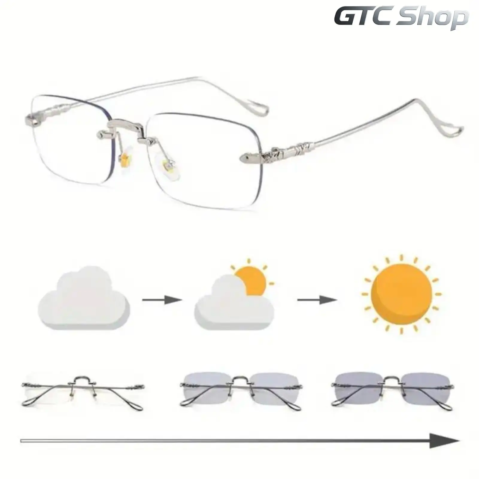 Unisex Photochromic Anti-Glare Rectangular Metal Glasses - Stylish Frameless Fashion Eyewear for Daily Commute & Office Work #summervibes