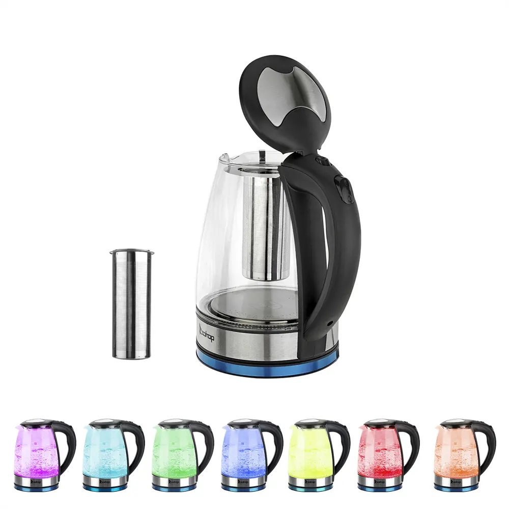 DEVISIB 1.8L Automatic Thermostatic Electric Glass Kettle - 110V 1200W Corded US Plug, Fast Boiling, LED Lights, 360° Rotatable Base, Auto Shut-Off, Mesh Filter for Spill-Proof Pours