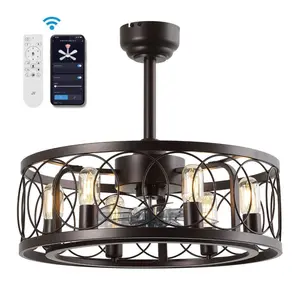 Celeste 21.6" 6-Light Industrial Farmhouse 6-Speed Metal Mobile-App/Remote-Controlled Caged LED Ceiling Fan
