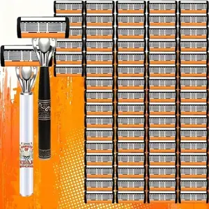 Classic Men's Razor Blade Set, 72 Ultra-Sharp Durable Stainless Blades, 2 Non-Slip Handles, Safe Smooth Pain-Free Shaving, Perfect for Daily & Holiday Gifts