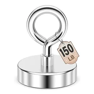Neodymium Fishing Magnets, 150 LBS Pulling Force Neodymium Rare Earth Magnet with Lifting Eye-Bolt, Super Strong Round Magnet for Retrieving Items in Lake, Beach, Lawn 1.42’’(36mm)