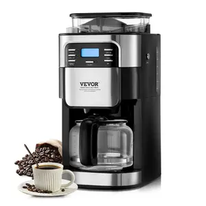 VEVOR Coffee Maker with Grinder,  12 Cup Coffee Machine, Grind and Brew Coffee Maker with 3 Brew Strength Control, 24-Hour Timer for Auto Brew, for Home Office Restaurant