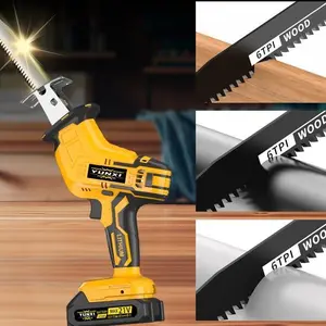 YUNXI reciprocating saw Lithium-ion battery powered cordless saw, cordless saw blade, cordless reciprocating saw, suitable for home and outdoor use, for cutting trees, PVC, thin wood panels and soft metal.
