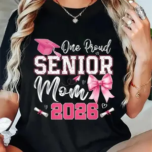 100% Cotton Unisex Senior Mom 2026 Matching Family Graduation Class Of 2026 T-Shirt