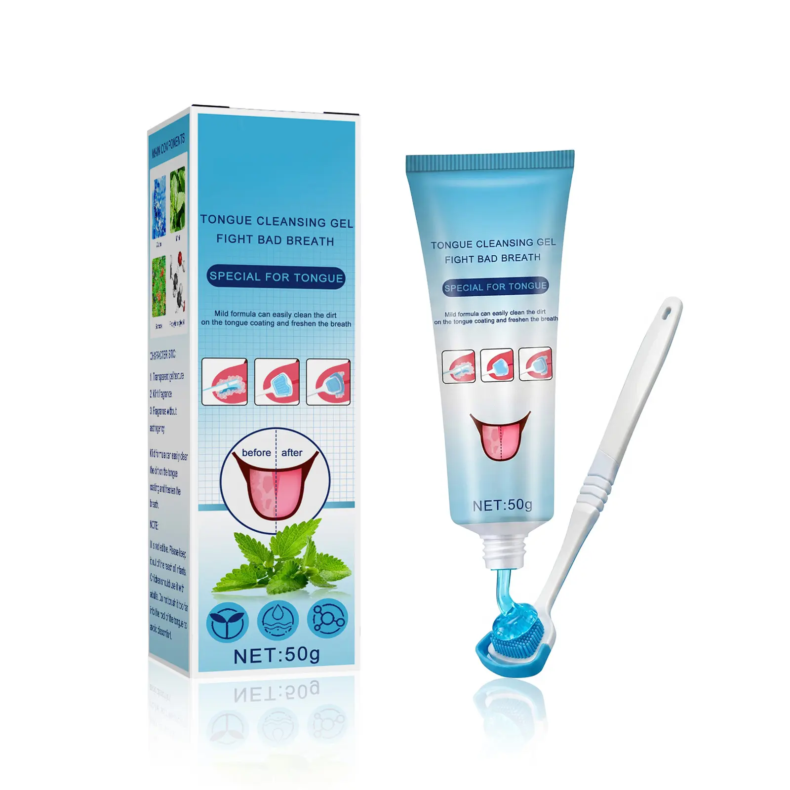 Tongue Cleaning Gel with Brush, Pro Tongue Scraper Kit for Deep Oral Detox, Ultimate Bad Breath Neutralizer & Instant Minty Freshnes