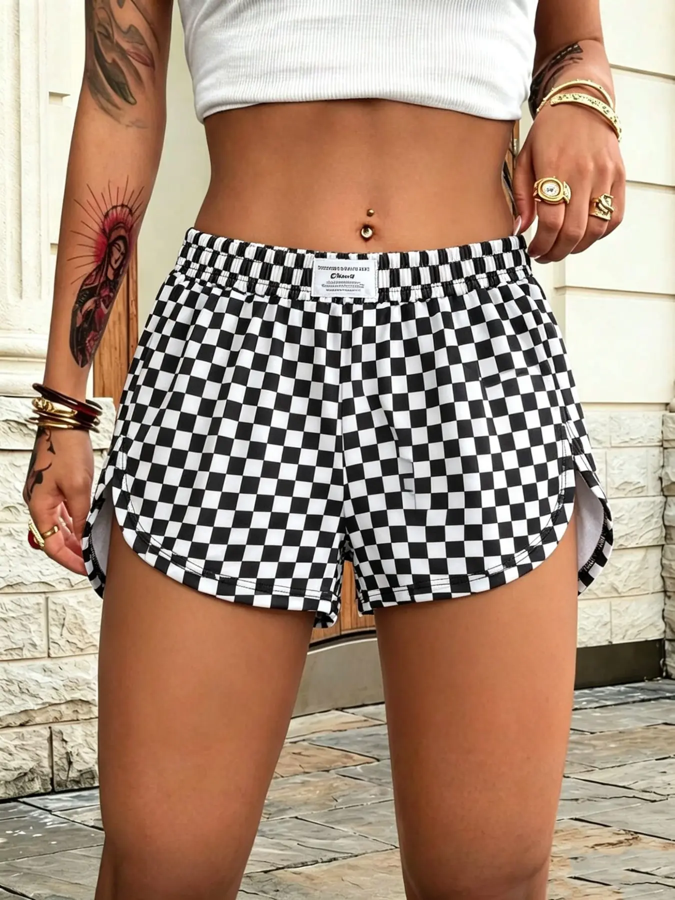 Women's Y2K Checkerboard Shorts High Waist Elastic Waist Casual Loose Running Shorts Casual Athleisure Shorts