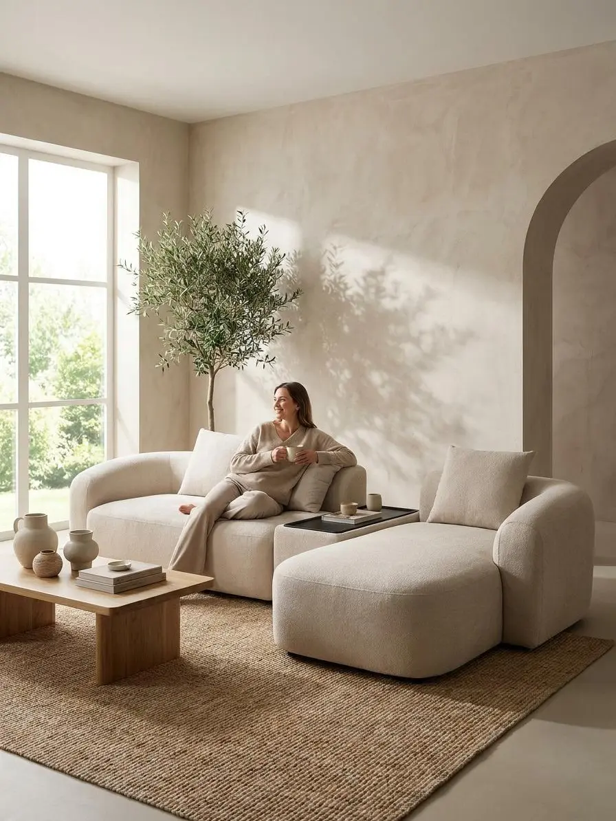 Relefree 3-Package 136" Curved Modular Chenille Boneless Couches, Oversize Minimal Chic Clean Look Sectional Sofa with Cloud-Soft High-Resilience Foam, Thick Backrest, Movable Coffee Table, Sturdy Living Room Furniture