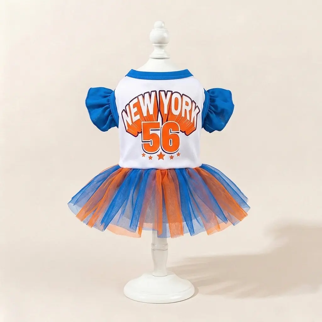 NewYork Pet Mesh Dress with Puffy Sleeves, Breathable Summer Sports Fan Dog Puppy Cat Dress