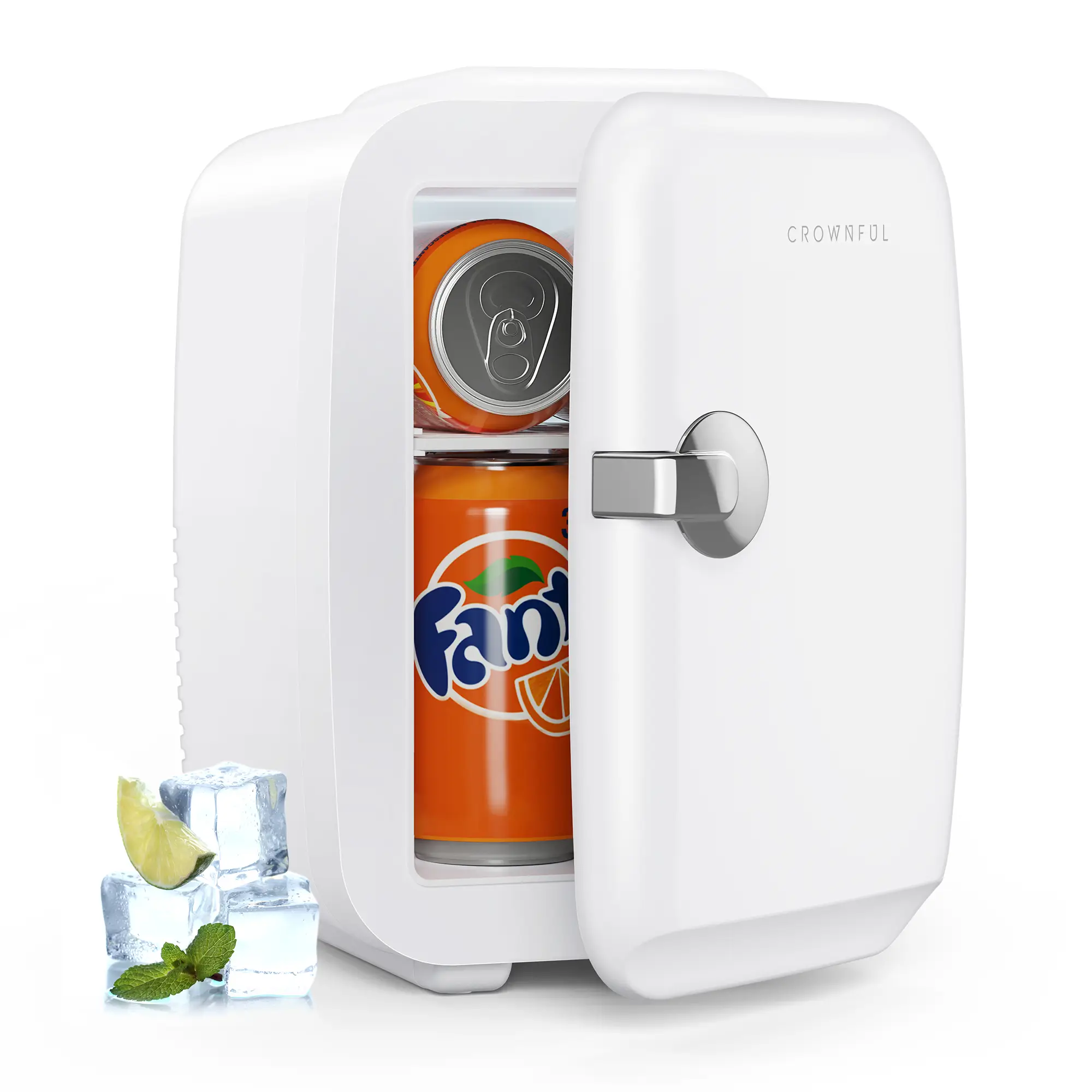 Crownful 4L Mini Fridge, 6 Can Portable Cooler & Warmer Small Refrigerator for Skin Care, Food, Beverage, Great for Bedroom, Office, Car, Dorm, Househ