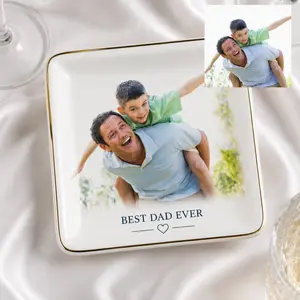 Personalized Heart Shaped Ring Dish for Dad and Son, Custom Photo Jewelry Tray, Best Dad Ever Ceramic Trinket Dish, Father’s Day Gift from Son Daughter, Decorative Keepsake Plate, Custom Memory Gift for Dad,Home Decor Gift for Family