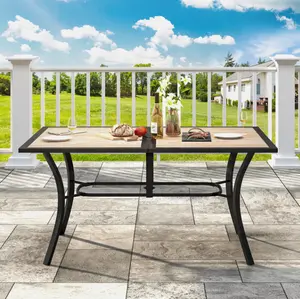 DWVO All Season Patio Indoor Sturdy Metal Dining Table w/ Umbrella Hole for 6 Person
