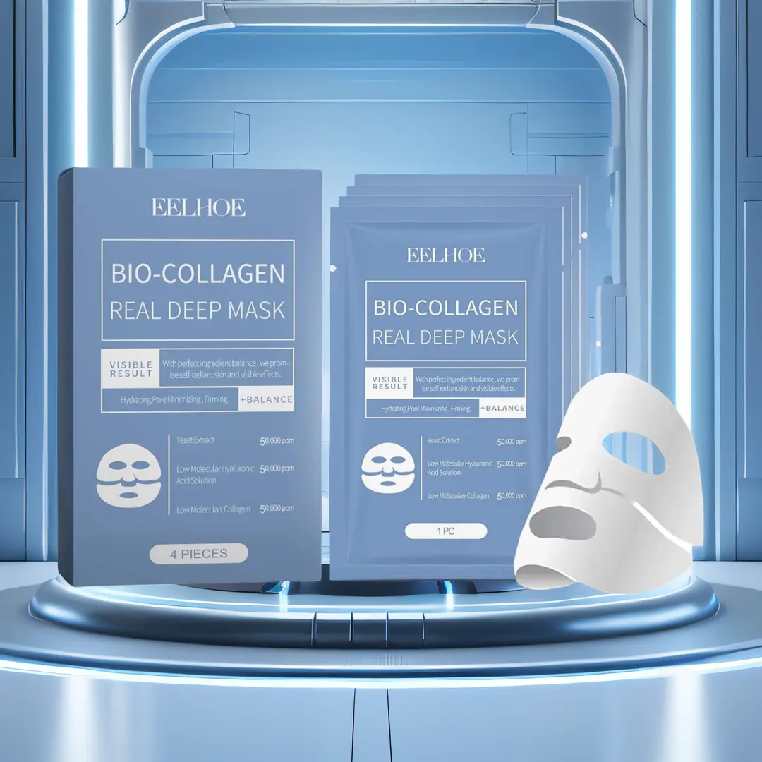 4-Piece Set Bio-Collagen Face Mask - Deep Hydration for Smooth and Tender Skin - Lifting and Firming, Moisturizing, Brightening Collagen Mask