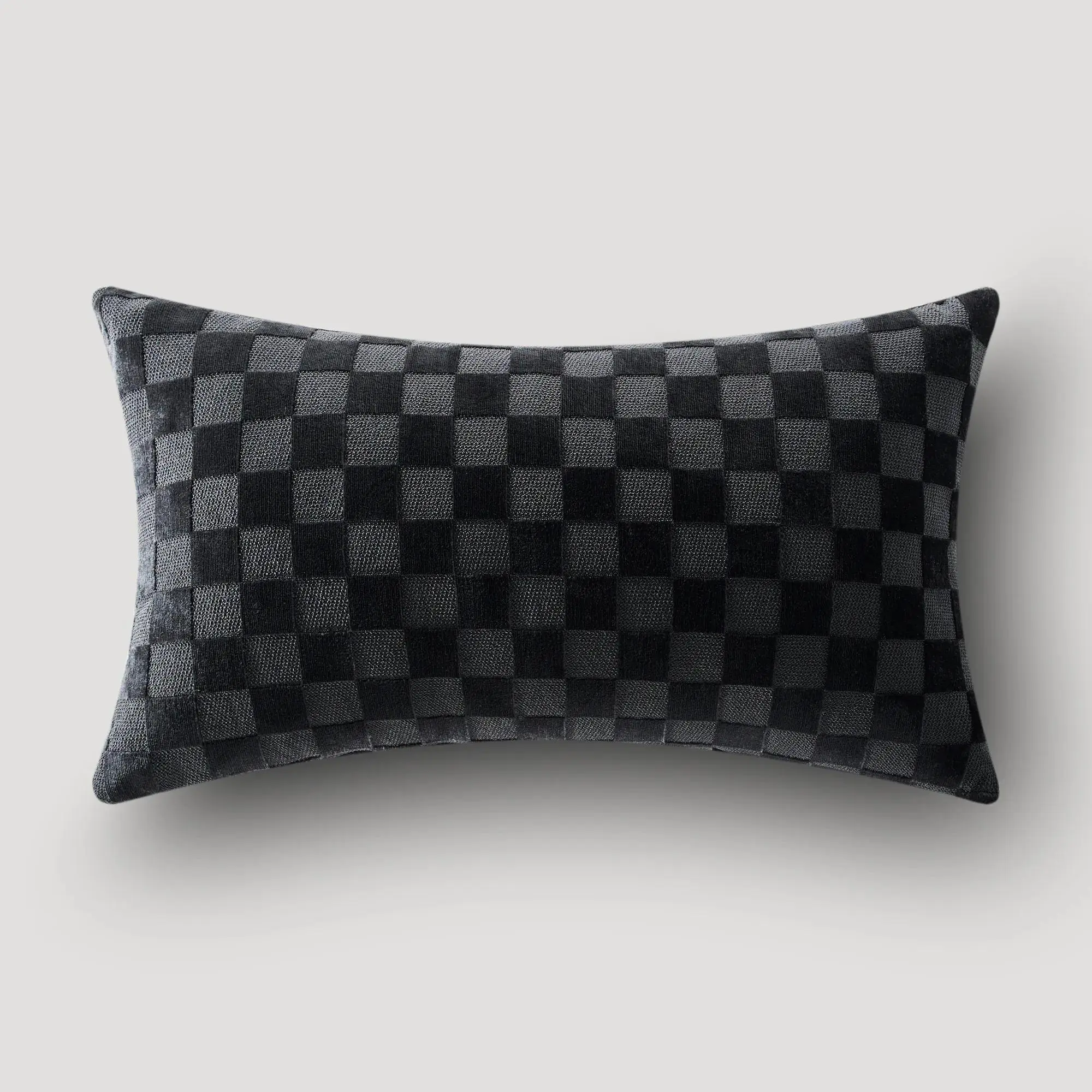 Z Gallerie Black Checker Velvet Lumbar Pillow, Checkerboard Lumbar Pillow for Bedding & Soft Furnishings, Checkerboard Lumbar Pillows Visual Interest Geometric Design