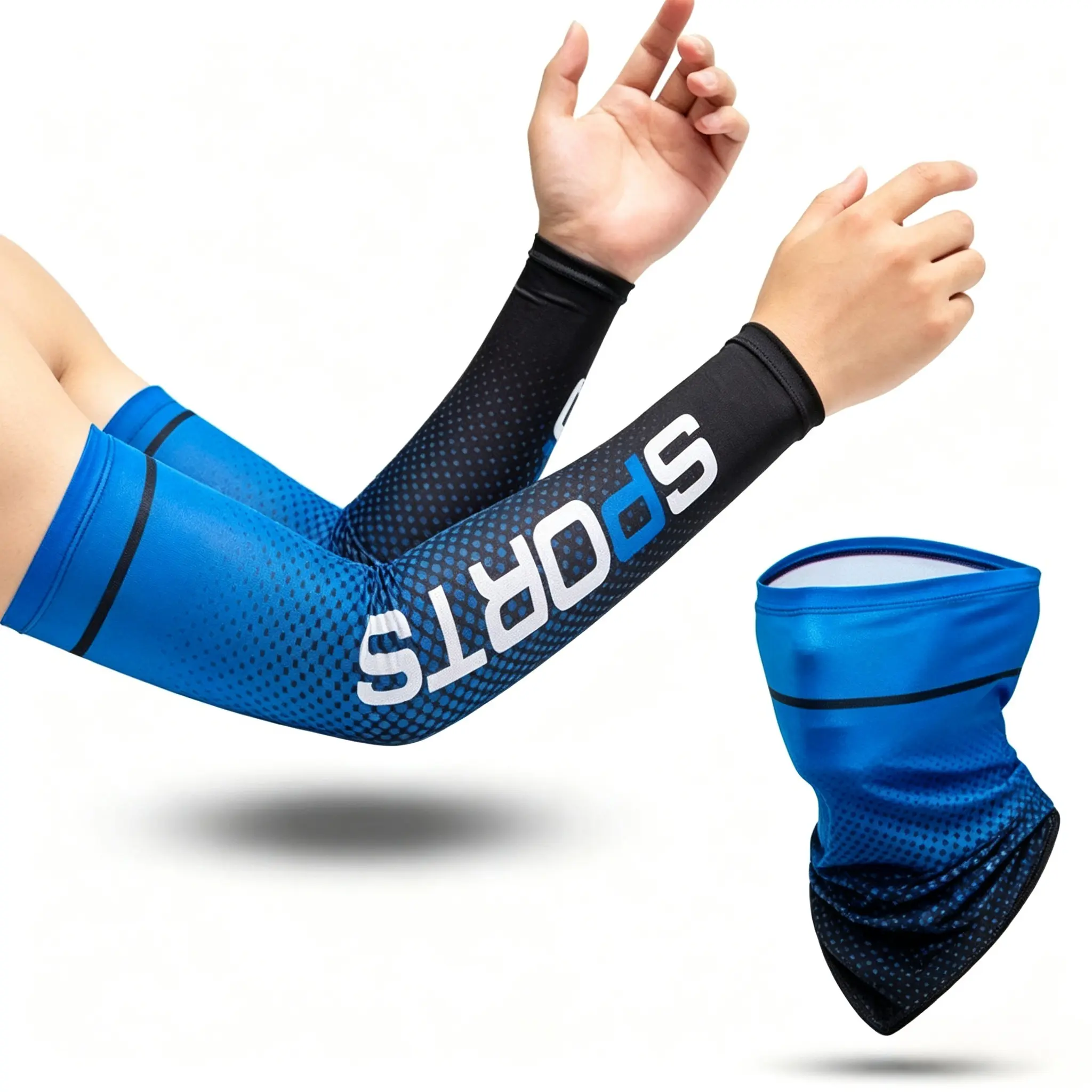 Cooling Arm Sleeves & Neck Gaiter Set, Ice Silk Sports Face Mask, Breathable Quick Dry Sun Sleeves for Cycling Fishing Driving Running Outdoor Sports Men Women