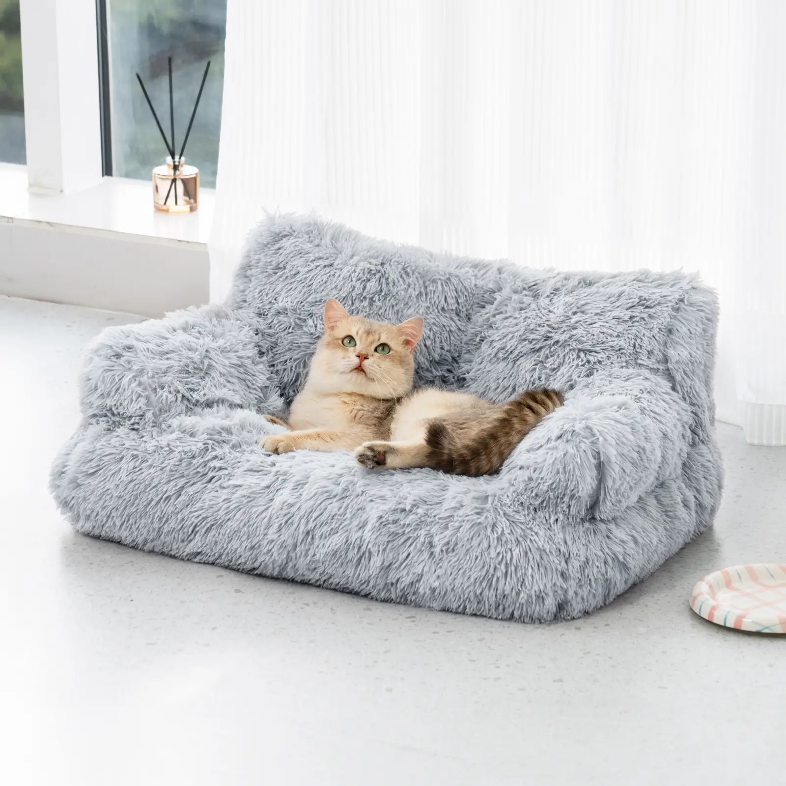 Pet Couch Bed, Washable Cat Beds for Medium Small Dogs & Cats up to 25 lbs, Durable Dog Beds with Non-Slip Bottom, Ultra Fluffy Cat Bed For Large Cat,