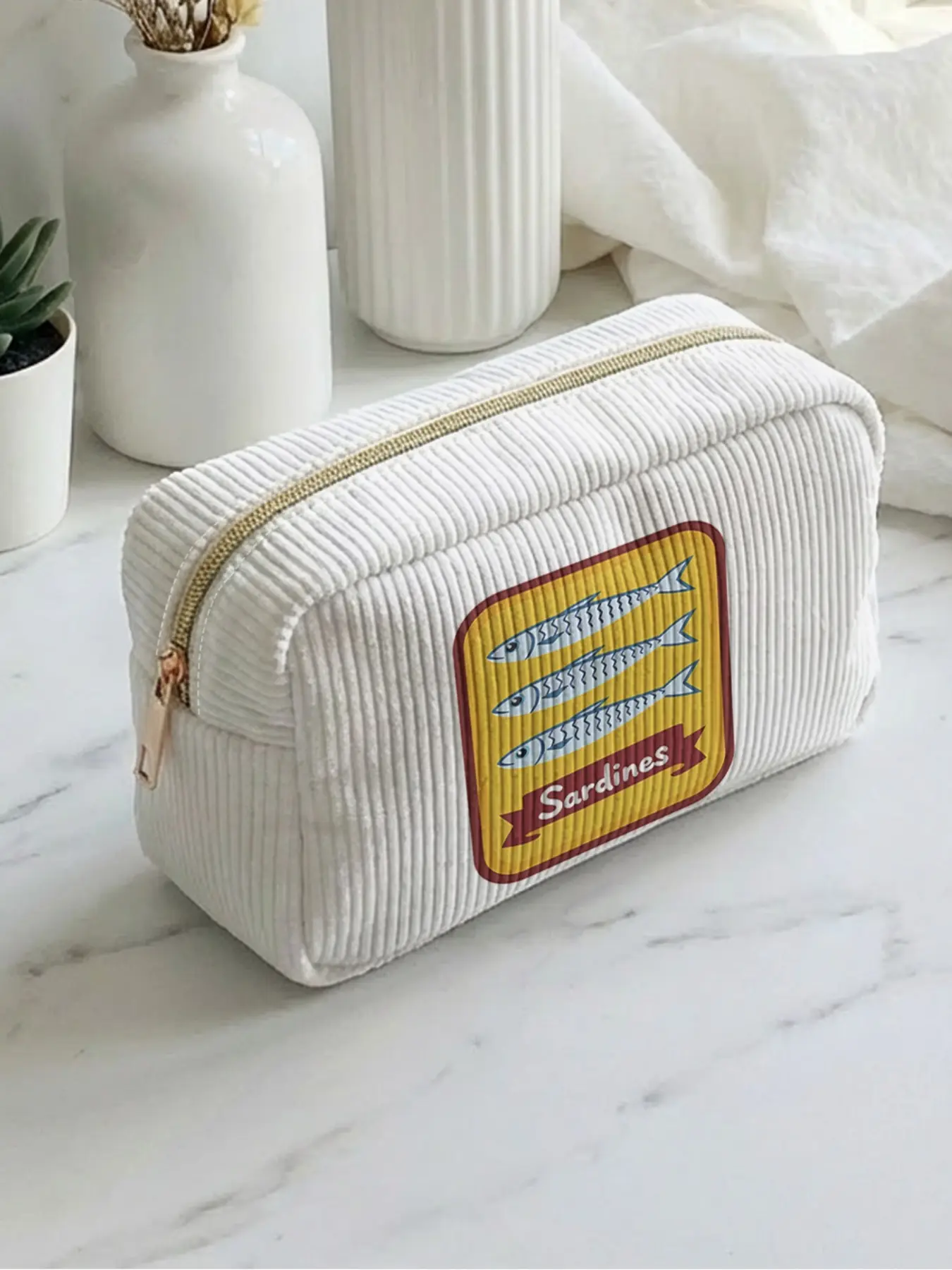 1 piece sardine pattern 'Sardines' 2D printed makeup bag, large capacity design|suitable for all seasons/general use|can hold daily skincare products and various cosmetics|lifestyle travel all-rounder