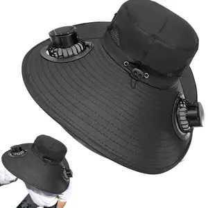 Men's 2-Fan Solar Hat – Wide Brim Fishing Hat with USB & Solar Powered Cooling, Outdoor UV Protection Cap