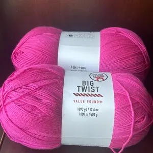 Big Twist yarn 1093 yd/ 17.6 oz  1000 m/ 500g  100% Acrylic  Color- Magenta, yellow and Teal