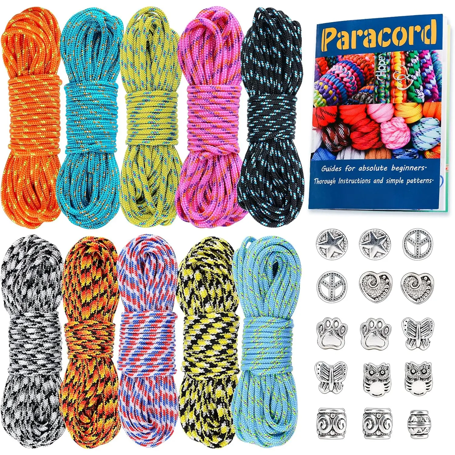 Paracord,2mm 10Colors 20FT Paracord Combo Kit with Paracord Instructions and Charms for Making Paracord Bracelets, Lanyards,  Making
