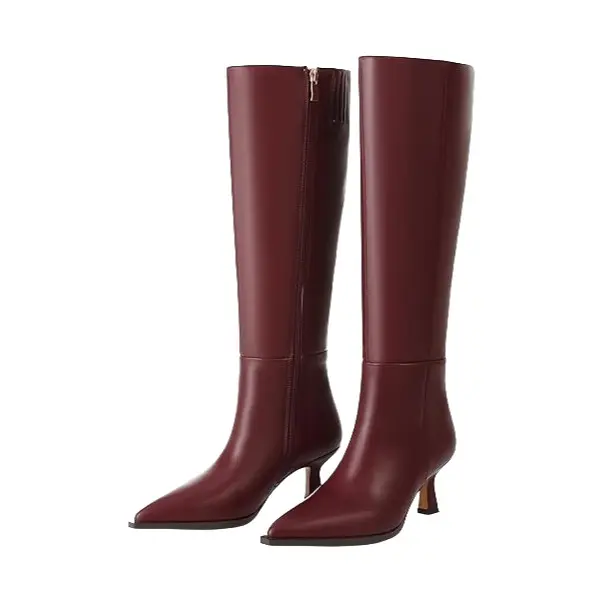 Women's Knee High Boots Chunky Heel Pointed Toe Kitten High Boots Suede Long Boots Dress Tall Boots