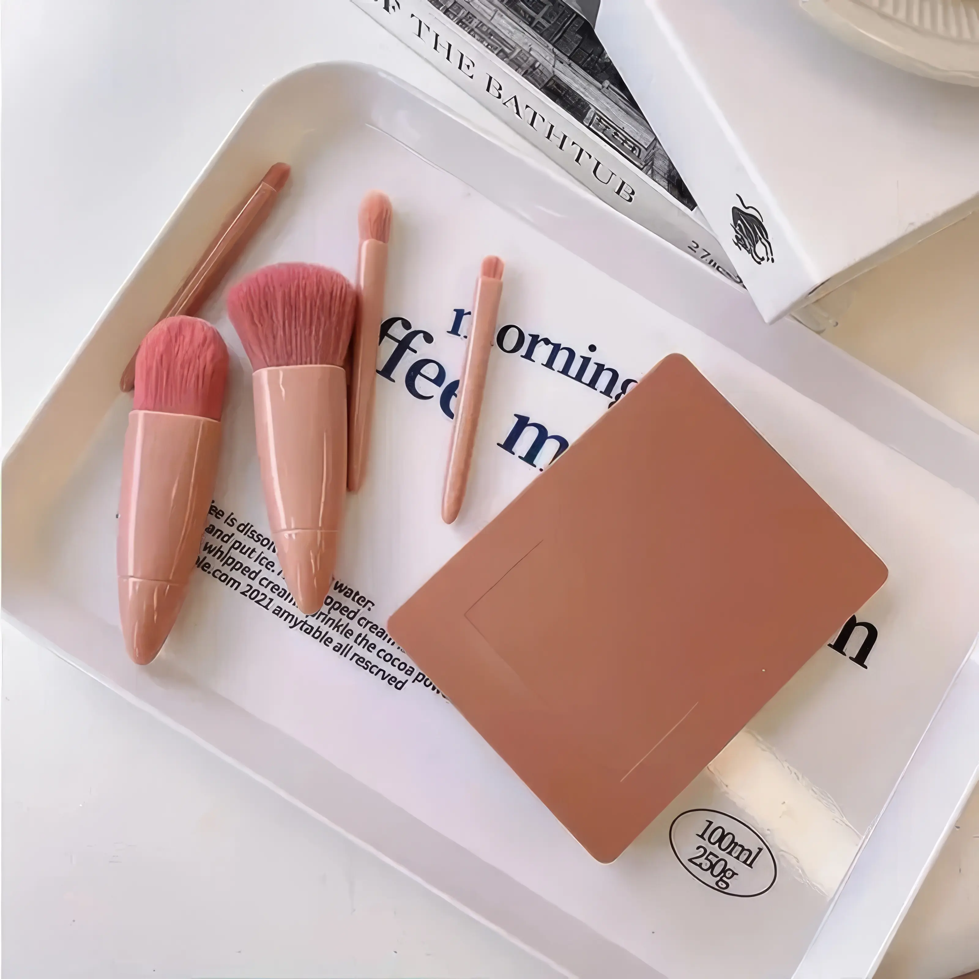 Dusty Rose Makeup Brush Set, 5Pcs Professional Synthetic Foundation Blending Kit, Soft Fluffy Non-Shedding