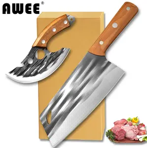 Heritage Craftsmanship! Chef's knife, meat cleaver, professional Chinese kitchen knife, butcher knife, vegetable knife, high-carbon three-layer steel, ultra-sharp blade, full wooden handle design, 12.48 inches, ideal for restaurants and kitchen use