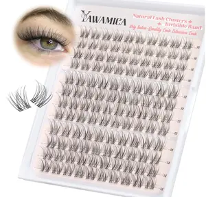 Yawamica Natural Lash Clusters Clear Band Eyelash Clusters 10-14mm Lash Extension Wispy Individual Lashes C Curly Cluster Lashes DIY Cluster Eyelash Extensions Natural Look by Self (Venus)