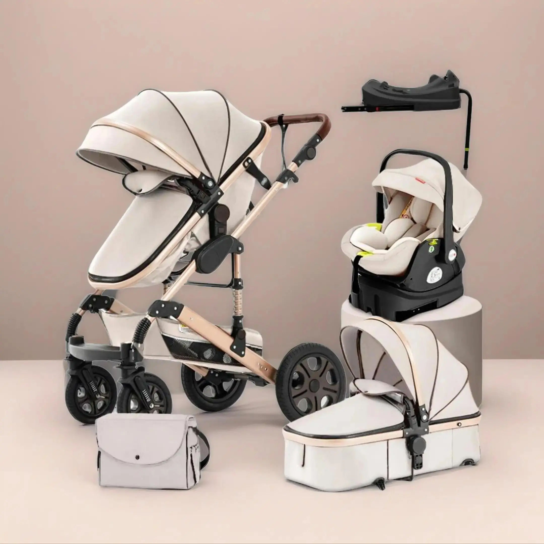 STEA 3-in-1 Reversible Mode Baby Stroller Travel System with Isofix Base, Car Seat, Compact Fold, Adjustable Height & Angle, Plain Fabric, Hidden Zipper, Foldable Aluminum Alloy Frame (Unisex for 0-36 Months Newborns)