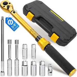 10PCS Magnetic Spark Plug Socket Set with Torque Wrench 3/8 Drive, 10-45 FT.LB (13.5-61Nm), Spark Plug Socket Set with Torque Wrench, Includes 14, 16, 18 mm & 9/16, 5/8, 3/4, 13/16 Inch Socket