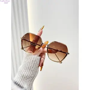 Women's Elegant Gold Gradient Frameless Hexagonal Sunglasses - Lightweight Durable, Large Metal Arms, UV Protection, Multi-Color Shades, Ideal for Daily Wear, Party Gifting, Lightweight Durable Sunglasses
