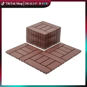 TikTok Shop 44 PCS H Style 12x12 Interlocking Deck Tiles Dark Gray Brown Indoor Outdoor for Patio Poolside Balcony Durable PP Material Non Slip Flooring