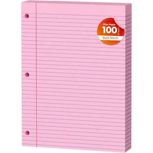 Pink Loose Leaf Paper 100 Sheets Colored Filler Paper 8 * 10.5 College Ruled 3-Hole Punched Paper for 3-Ring Binders Notebook Lined 8" x 10.5"