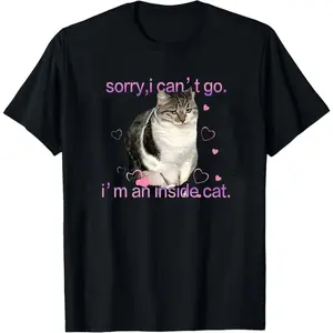 Men's Short-Sleeve Seamless Cotton T-Shirt - Round Neck Soft Fabric Casual Menswear Clothes, Unisex Adult Top with "I'm an Inside Cat" Funny Graphic