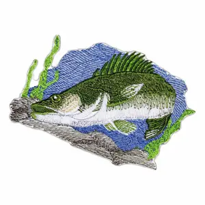 Lurking Walleye Fish Embroidered Patch – Outdoor Angler Iron-On or Sew-On Applique, 5" x 3.5", Made in USA