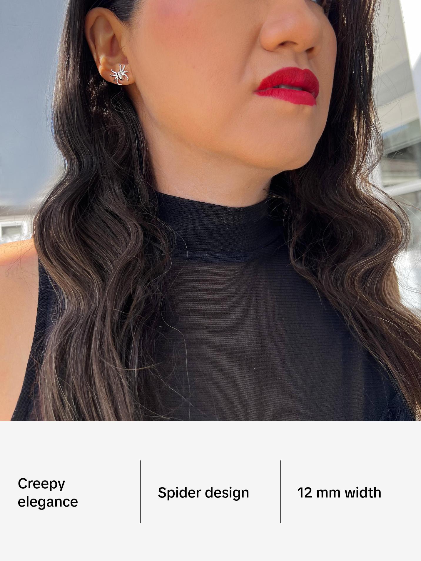 SONIA HOU Spider Halloween Stud Earrings - Sterling Silver | S925 Chic Trendy Exquisite Fashion Design Plated Stackable Accessory