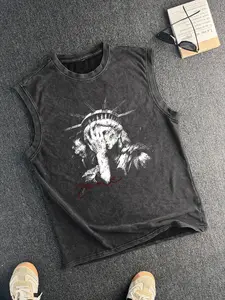 Men's Vintage Cotton Vest, Tank Top, Round Neck Sleeveless Casual Summer Top, Fitted Fashionable Design, Moderate Fabric Thickness