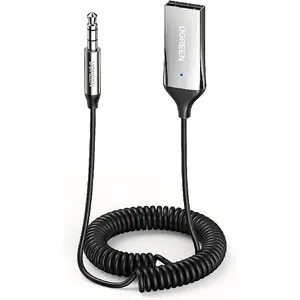 Aux to Bluetooth 6.0 Adapter 3.5mm Bluetooth Receiver for Car USB 2.0 to 3.5mm Jack Kit with Built-in Microphone Aux Input for Hands-Free Calls Compatible with Car Speaker and Home Audio