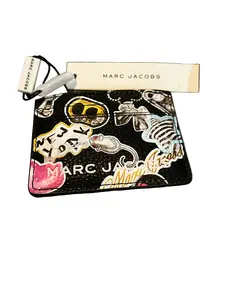 Pre-owned MARC JACOBS Leather Small Leather Goods Black Sticker Card Case New