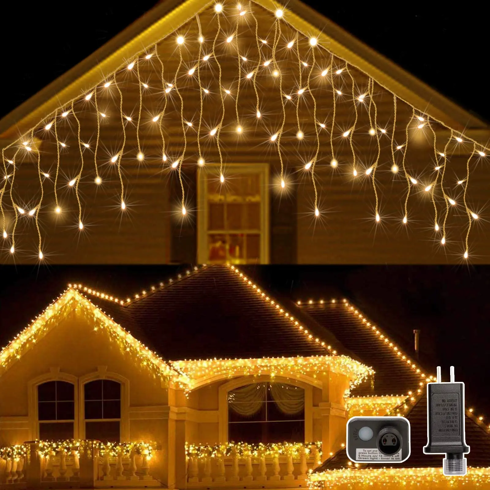#DealsForYouDays Plug-Powered 400LED 32Ft Metal Icicle Curtain Fairy Lights - Warm White Lighted Decorative Lights with 8 Modes, for Modern Family Christmas Decor, Indoor Outdoor Garden Decorations Decorating