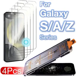 4 Pcs Ultra HD Tempered Glass Protective Screen Protectors Compatible With Samsung Galaxy S25 24Ultra S23 S22 S21 A56 A55 A54 A36 A35 A35 A26 A25 A24 A16 A15 A14 A06 A05 A05s, Full Coverage, Bubble-Free, Dust-Proof, Fingerprint Unlock Compatible