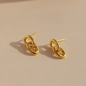 Link Drop Studs by Caitlyn Minimalist - Geometric Dangle Drop Earrings in Gold - Minimalist Chain Link Earrings - Mom Gift