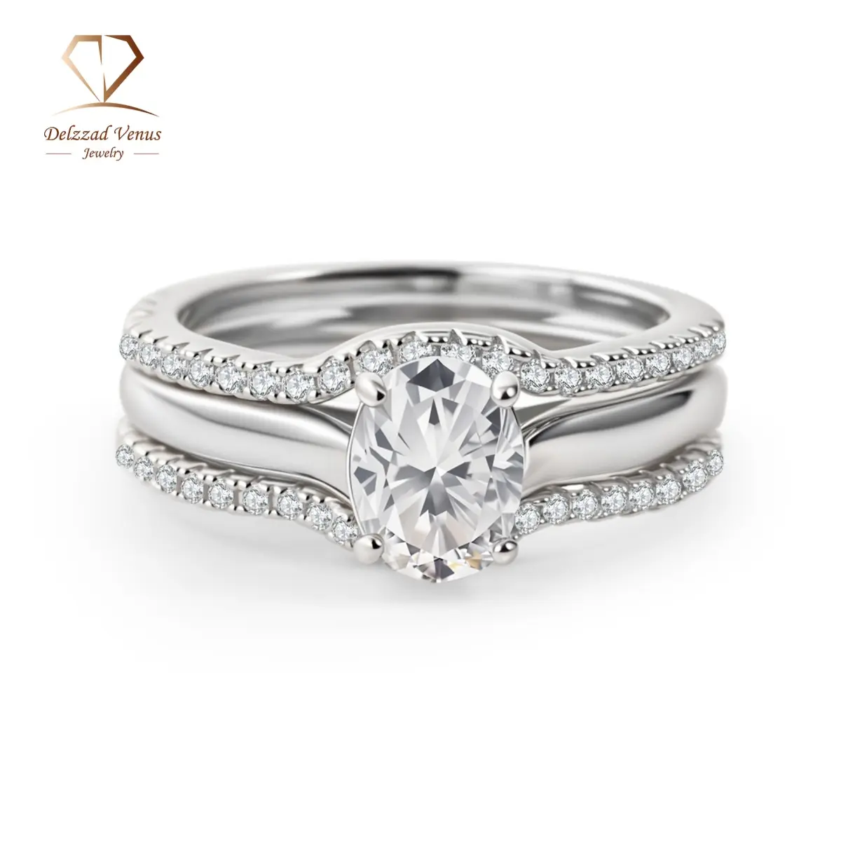 Delzzad 1.8ct Heavenly Nest Ring Engagement Ring Triple Stacking Ring VVS Synthetic Moissanite Ring Jewelry Copper Band Perfect Birthday Engagement Wedding Anniversary Christmas Valentine's Day Gift