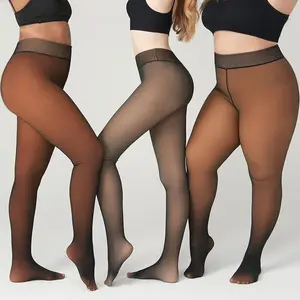 WiliW Fleece Lined Tights for Women Fake Translucent Warm Comfort Pantyhose Shapewear Leggings Sheer Thick Tights for Winter Fit Womenswear Basic Style