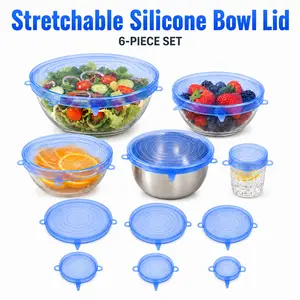 6 Pack Reusable Stretch Silicone Lids | Leakproof Elastic Bowl Covers | Universal Food Storage Lids for Meal Prep Containers, Kitchen Gadgets